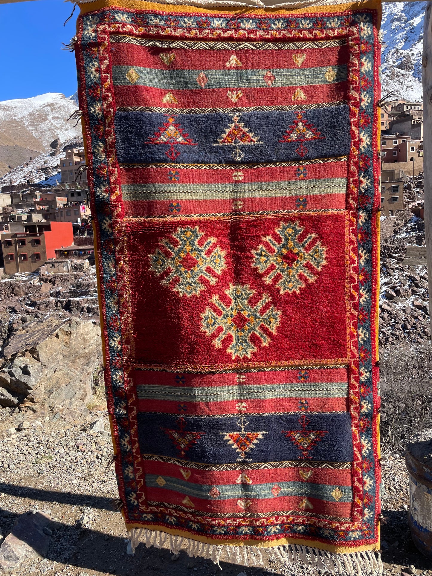 Handmade Moroccan Berber Rug – Red Wool Runner 6.5 x 3.3 ft (200 x 100 cm)