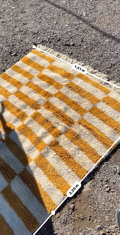 Handmade Moroccan Berber Rug 5 x 7.4 ft – Mustard & Ivory Wool Atlas Carpet | Ready to Ship
(5 ft ≈ 1.51 m / 7.4 ft ≈ 2.25 m)
