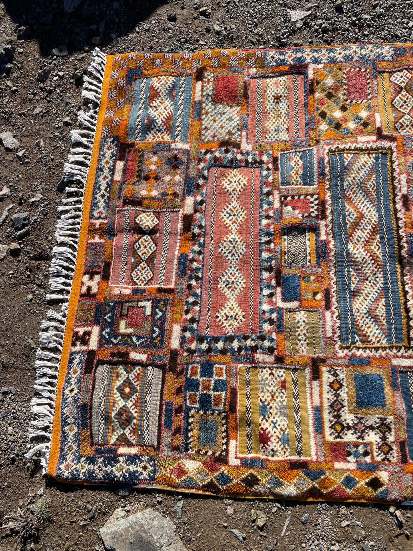 Vintage Moroccan Glaoui Rug 8.4 x 5 ft (255 x 153 cm) – Handwoven Berber Patchwork Wool Carpet, Tribal Geometric Area Rug