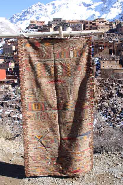 Handmade Moroccan Kilim Rug – Earth Tone Wool Runner 6.5 x 3.3 ft (200 x 100 cm)