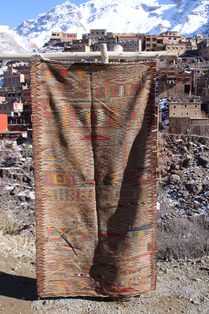 Handmade Moroccan Kilim Rug – Earth Tone Wool Runner 6.5 x 3.3 ft (200 x 100 cm)
