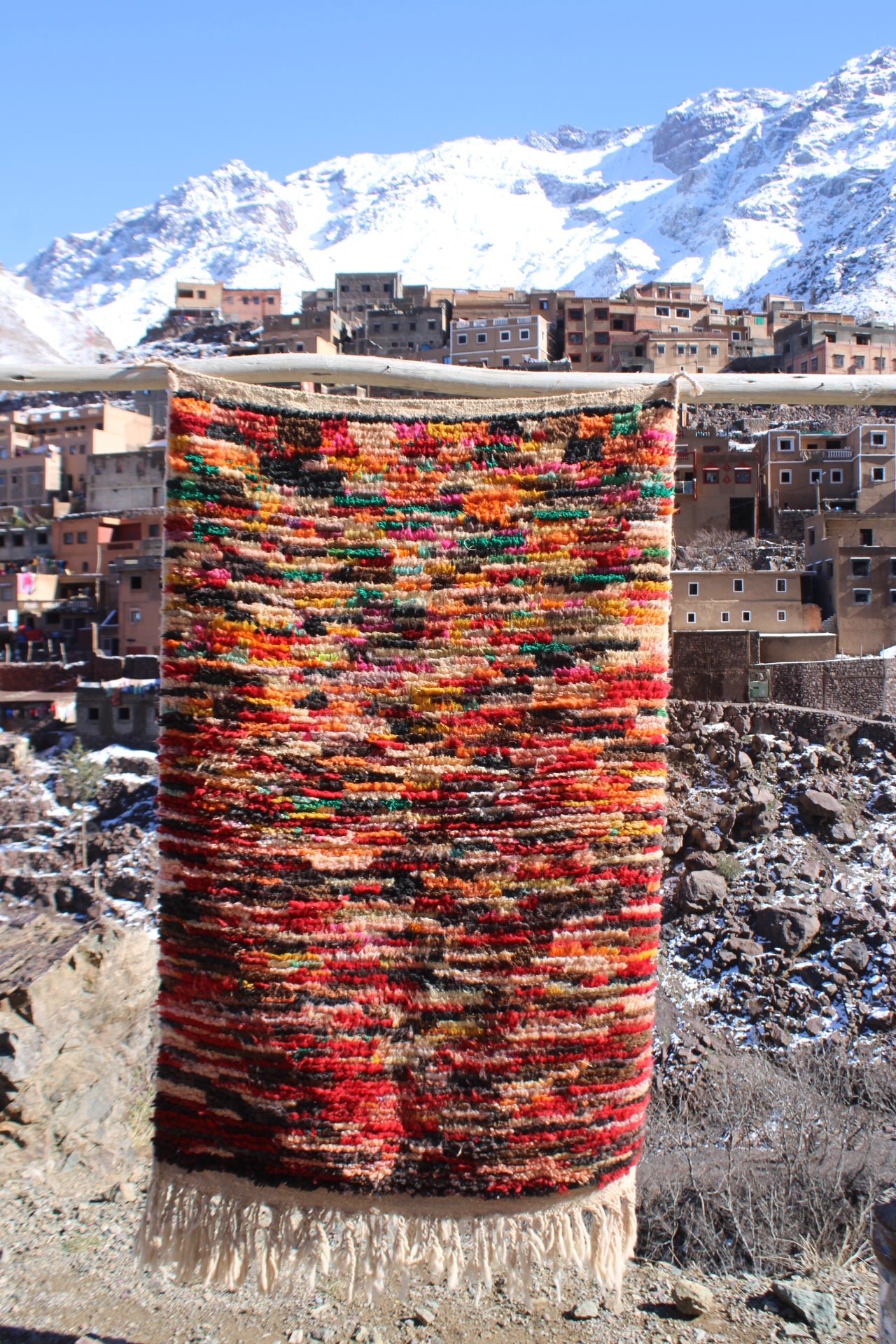 Handmade Vintage Boujad Moroccan Rug | Berber Wool, 6.7 x 3.9 ft, Abstract Design