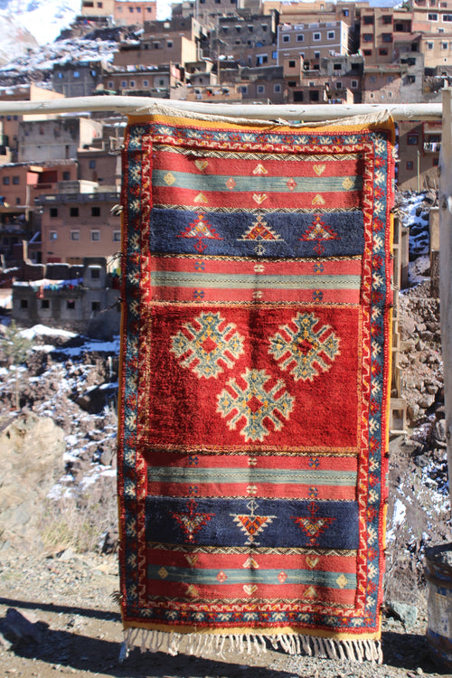 Handmade Moroccan Berber Rug – Red Wool Runner 6.5 x 3.3 ft (200 x 100 cm)