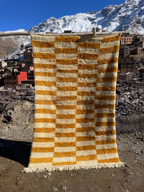 Handmade Moroccan Berber Rug 5 x 7.4 ft – Mustard & Ivory Wool Atlas Carpet | Ready to Ship
(5 ft ≈ 1.51 m / 7.4 ft ≈ 2.25 m)