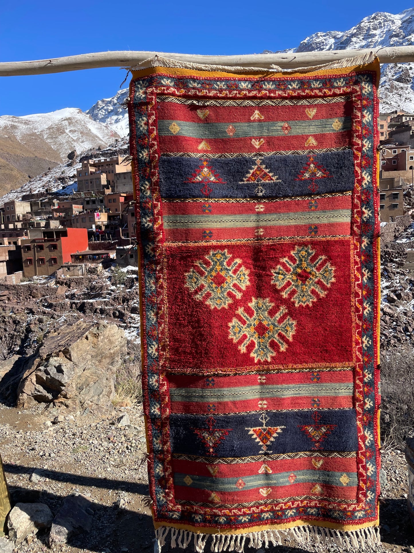 Handmade Moroccan Berber Rug – Red Wool Runner 6.5 x 3.3 ft (200 x 100 cm)