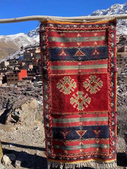 Handmade Moroccan Berber Rug – Red Wool Runner 6.5 x 3.3 ft (200 x 100 cm)