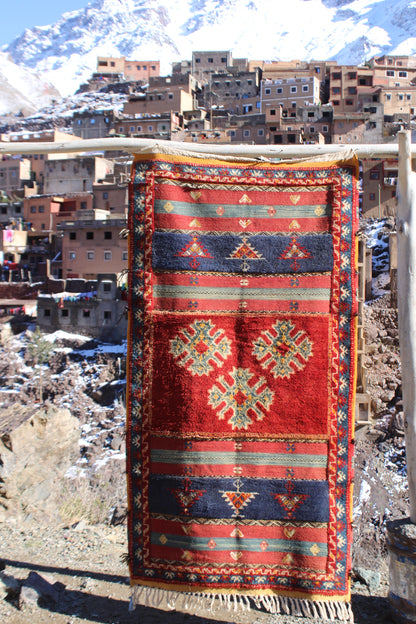 Handmade Moroccan Berber Rug – Red Wool Runner 6.5 x 3.3 ft (200 x 100 cm)
