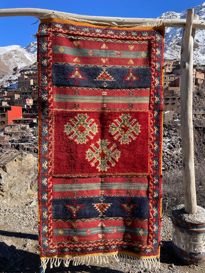 Handmade Moroccan Berber Rug – Red Wool Runner 6.5 x 3.3 ft (200 x 100 cm)