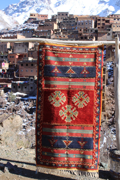 Handmade Moroccan Berber Rug – Red Wool Runner 6.5 x 3.3 ft (200 x 100 cm)