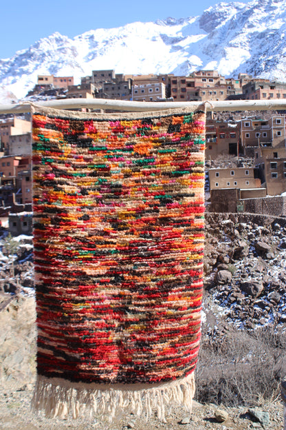 Handmade Vintage Boujad Moroccan Rug | Berber Wool, 6.7 x 3.9 ft, Abstract Design