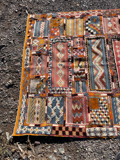 Vintage Moroccan Glaoui Rug 8.4 x 5 ft (255 x 153 cm) – Handwoven Berber Patchwork Wool Carpet, Tribal Geometric Area Rug