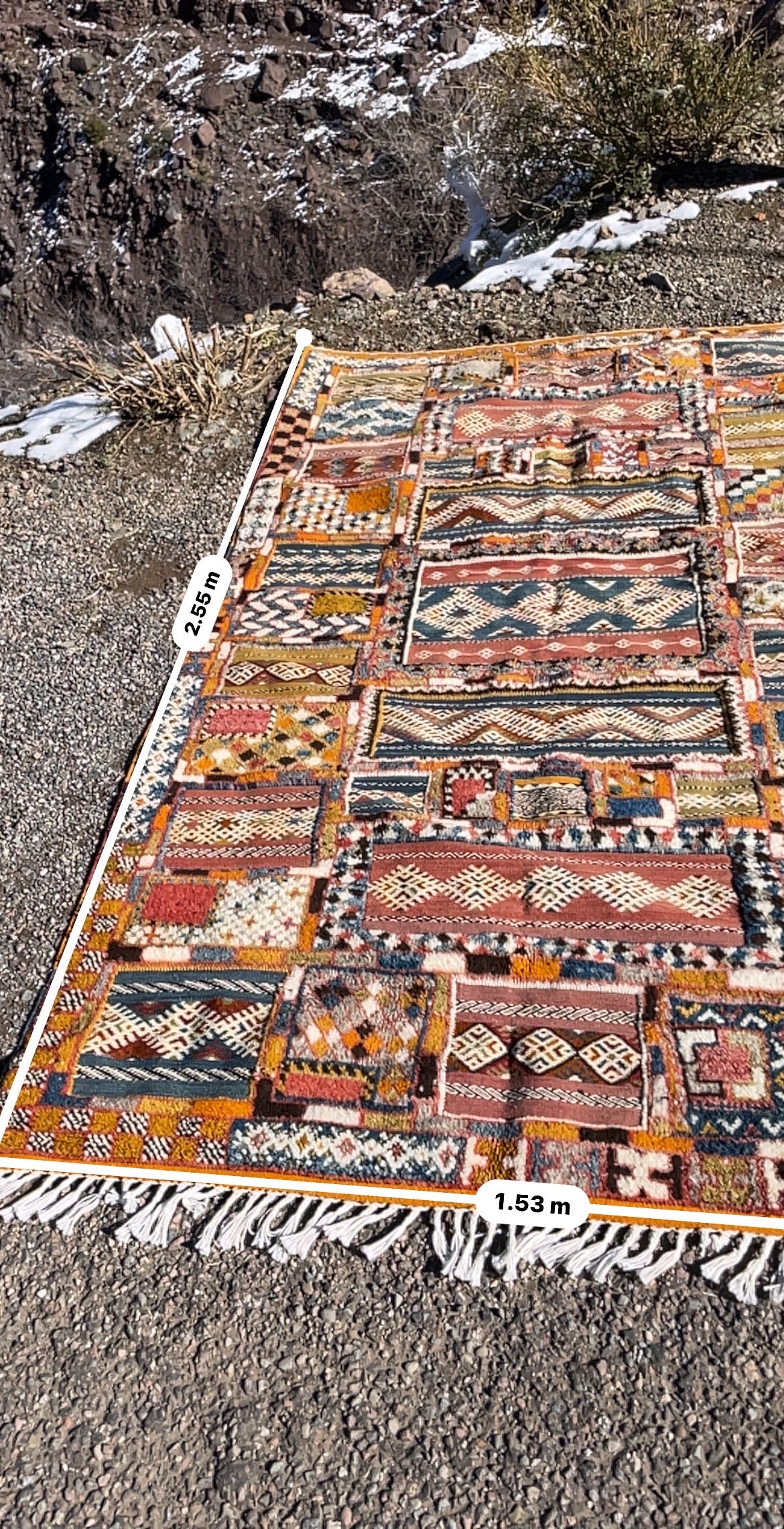Vintage Moroccan Glaoui Rug 8.4 x 5 ft (255 x 153 cm) – Handwoven Berber Patchwork Wool Carpet, Tribal Geometric Area Rug