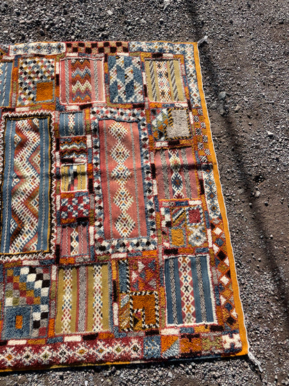 Vintage Moroccan Glaoui Rug 8.4 x 5 ft (255 x 153 cm) – Handwoven Berber Patchwork Wool Carpet, Tribal Geometric Area Rug