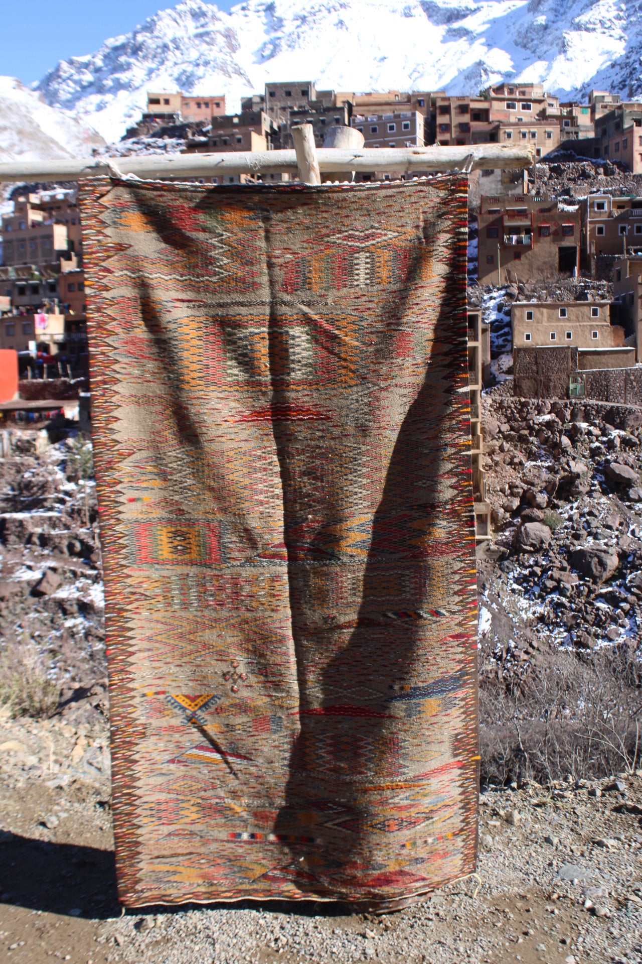 Handmade Moroccan Kilim Rug – Earth Tone Wool Runner 6.5 x 3.3 ft (200 x 100 cm)