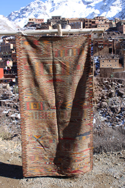 Handmade Moroccan Kilim Rug – Earth Tone Wool Runner 6.5 x 3.3 ft (200 x 100 cm)