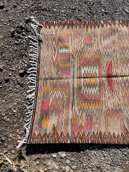 Handmade Moroccan Kilim Rug – Earth Tone Wool Runner 6.5 x 3.3 ft (200 x 100 cm)