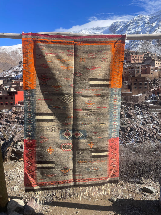 Handwoven Moroccan Akhnif Rug – High Atlas Berber Wool Kilim (Vintage Tribal Design) – [Add Size in Feet]