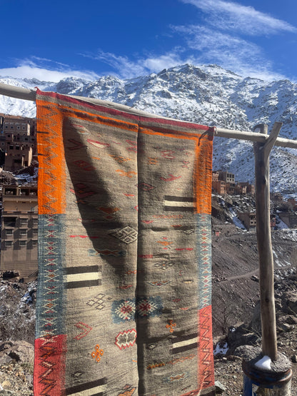 Handwoven Moroccan Akhnif Rug – High Atlas Berber Wool Kilim (Vintage Tribal Design) – [Add Size in Feet]
