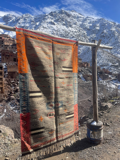 Handwoven Moroccan Akhnif Rug – High Atlas Berber Wool Kilim (Vintage Tribal Design) – [Add Size in Feet]