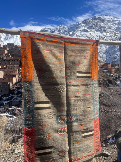 Handwoven Moroccan Akhnif Rug – High Atlas Berber Wool Kilim (Vintage Tribal Design) – [Add Size in Feet]
