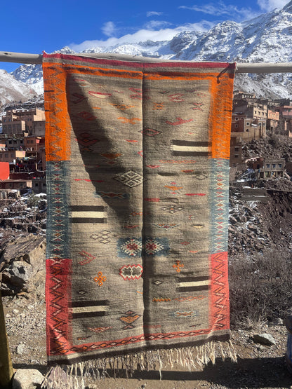 Handwoven Moroccan Akhnif Rug – High Atlas Berber Wool Kilim (Vintage Tribal Design) – [Add Size in Feet]