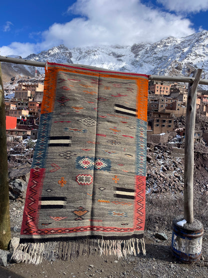 Handwoven Moroccan Akhnif Rug – High Atlas Berber Wool Kilim (Vintage Tribal Design) – [Add Size in Feet]
