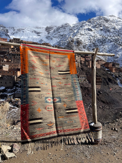 Handwoven Moroccan Akhnif Rug – High Atlas Berber Wool Kilim (Vintage Tribal Design) – [Add Size in Feet]
