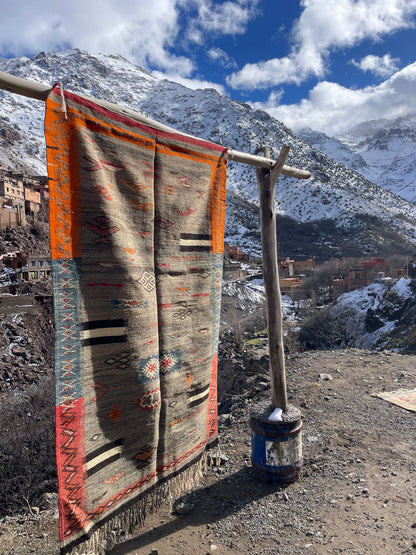 Handwoven Moroccan Akhnif Rug – High Atlas Berber Wool Kilim (Vintage Tribal Design) – [Add Size in Feet]