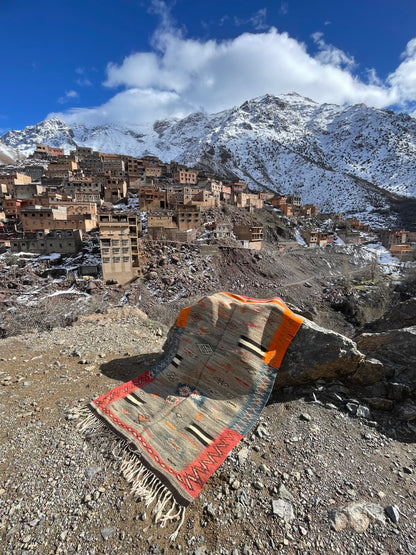 Handwoven Moroccan Akhnif Rug – High Atlas Berber Wool Kilim (Vintage Tribal Design) – [Add Size in Feet]